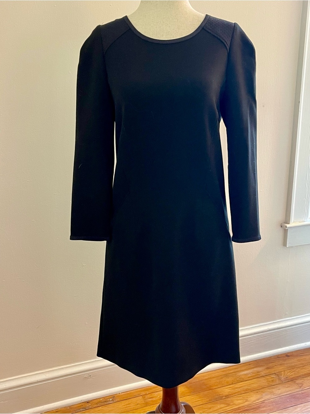Comptoir des Cotonniers Black Ponte Knit Dress Textured Shoulder 3/4 Sleeve EU 3